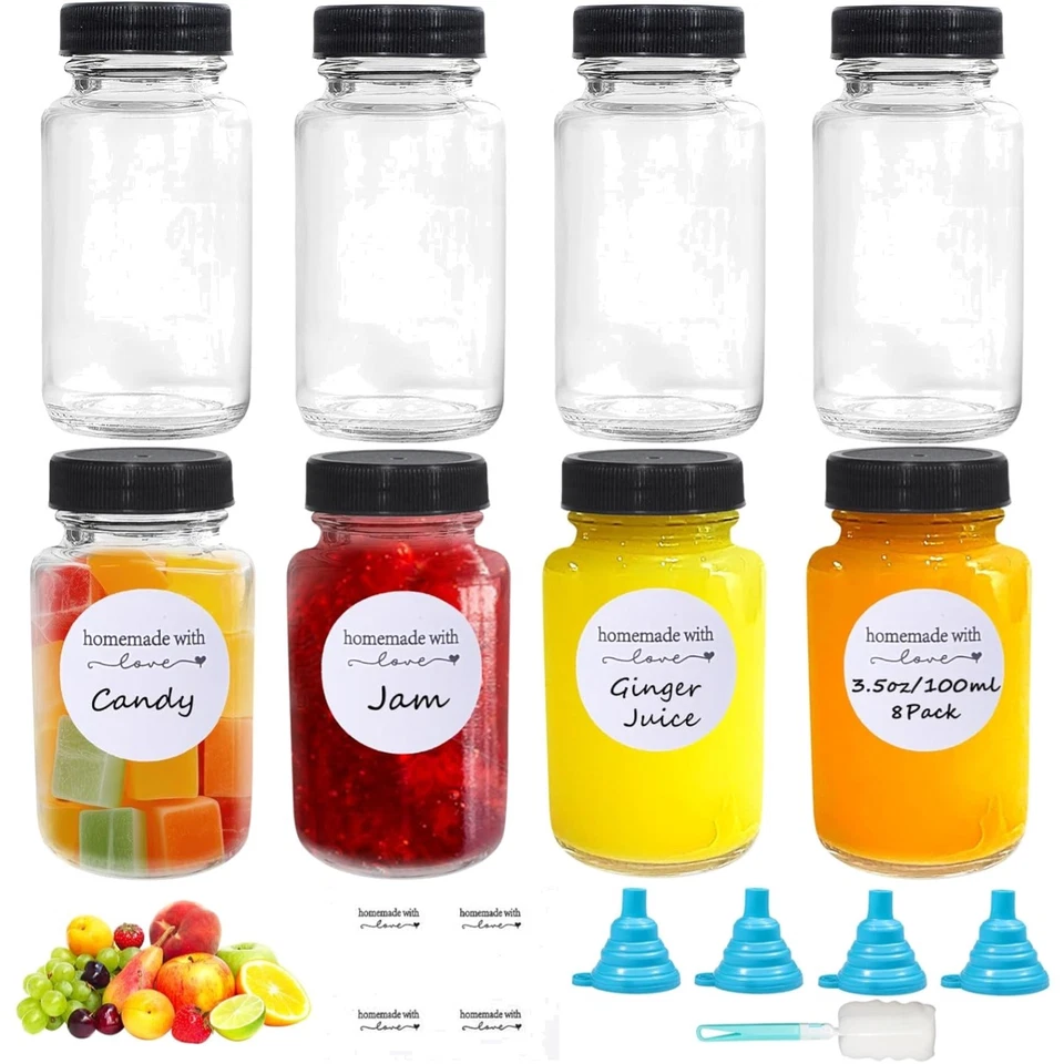 Shot Flaschen 8er Set Kleine Glasflaschen 100ml mit Deckel Saft Ingwer Smoothie