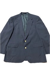 Lands End Wool Blazer Mens 44R Navy Gold Buttons Sport Coat Preppy Nautical