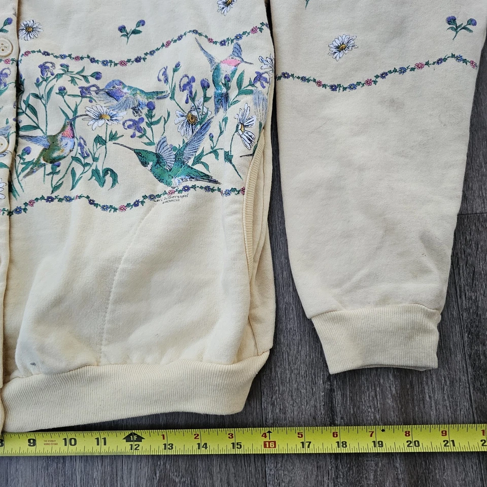 Suéter Abotonado Vintage Años 90 Diseños Artesanos Talla Mediana Floral Pájaros Tema EE. UU. Foto 4 de 4