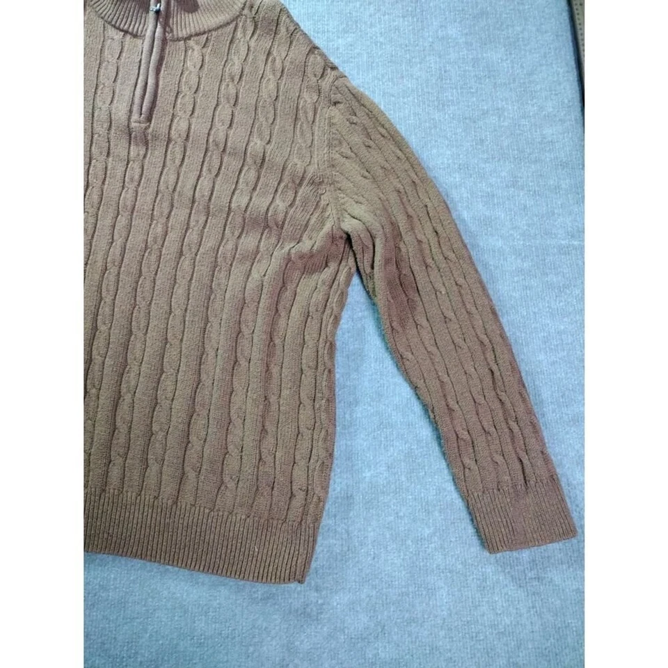 Suéter Croft & Barrow Para Hombres XL Naranja Tostado 1/4 Cremallera Cuello Simulado Cable Tejido Pescador Foto 2 de 4