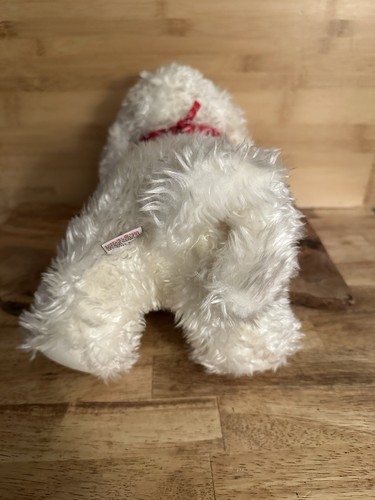 Vintage 1990 Gund zotteliger weißer Welpe Hund Plüsch rotes Bandana 14 Zoll Original Etikett - Bild 4 von 9