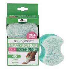 Spongeables Pedi Scrub Foot Exfoliating 20 Wash Sponge Mint, 1 Count