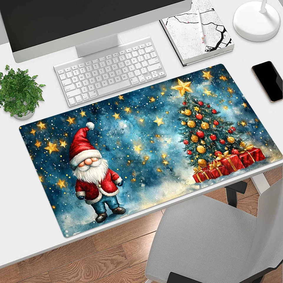 Winter Red Gnome Green Christmas Tree Desk Mat for Keyboard and Mouse Desk Pad - Image 2 of 4