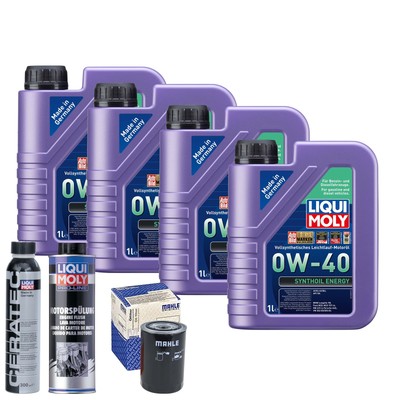 Motoröl 0W40 LIQUI MOLY Synthoil Energy 4L+MAHLE Ölfilter +Spülung +Cera Tec