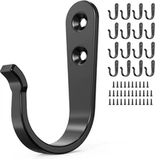 15PCS Wall Hooks Heavy Duty - Black Metal Coat Hooks For Wall Hats Bags Towel