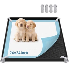 Dog Pee Pad Holder - Non-Slip Silicone Dog Potty Tray with 4 Clamps, High Edg...