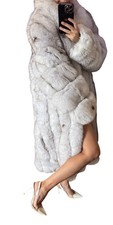 Luxury Blue Fox Fur Coat Icy Silver Spotted Full Length