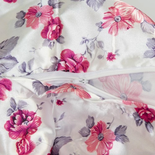 Satin Pillowcase in White with Pink Floral Print Standard Size, Set of 4 - Picture 6 of 7