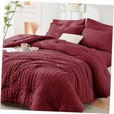Queen Comforter Set Seersucker 7 Pieces, All Season Queen 88"x 88" Burgundy