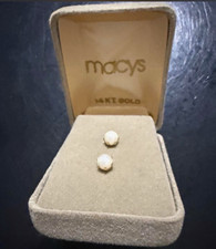 Macy's 14K Yellow Gold White Round Pearl Stud Earrings 6 prong