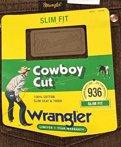 NEW Wrangler Men's 936 Cowboy Cut Slim Fit Western Brown Jeans 38x36 Cotton Rare - Picture 4 of 9