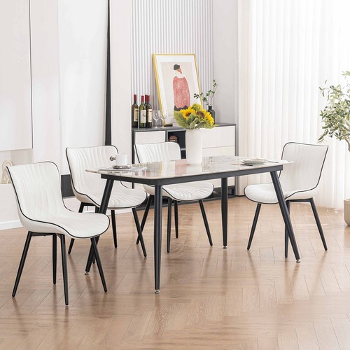 White Dining Chairs Set of 2 Upholstered Mid Century Modern Kitchen Dining Ro... - Picture 5 of 7