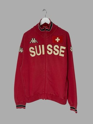 VTG Kappa Switzerland Suisse Football Track Jacket Red Big Logo Men s Size XL