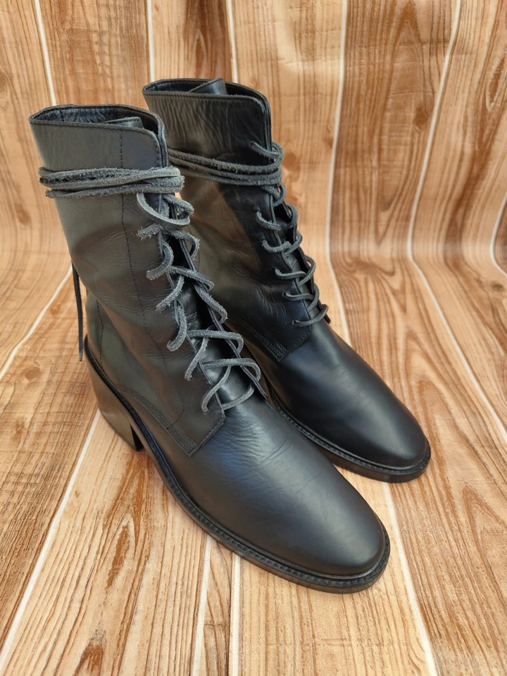 Botas militares Ann Demuelemeester Vitello couro de panturrilha média UE 38,5 EUA 8 - Imagem 3 de 4