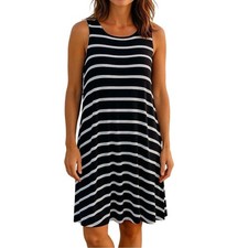 Old Navy Sleeveless Shift Dress Black & White Stripes Womens Sz SM Knee Length
