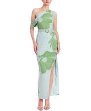 jewel by Badgley Mischka Print One Cold Shoulder Dress Gown Green / Multi 16