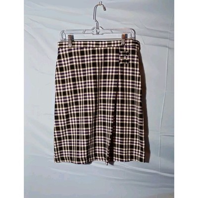 Lands End Juniors Size 4 Black White Purple Plaid Uniform Skirt Rayon Blend EUC