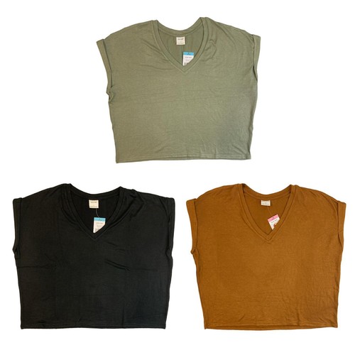 Mod Ref Women's Rolled Cuff Short Sleeve V-Neck Top Lightweight Knit - Bild 1 von 28