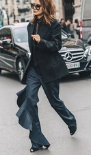 CÉLINE Old Celine Phoebe Philo Fall 2015 Blue Cotton Twill Ruffle Pants 38