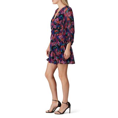 La Maison Talulah Sweet Talk Floral Print Pleated V-Neck Chiffon Mini Dress  L | eBay