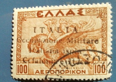 AIRMAIL CEFALONIA AND ITACA OCCUPAZ ITALIANA PA 100 DRACHME above handmade USED
