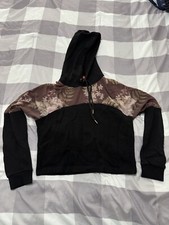GUESS Black Flowers Crop Hoodie Size XS/ Soft Fall Hooded Cotton Polyester
