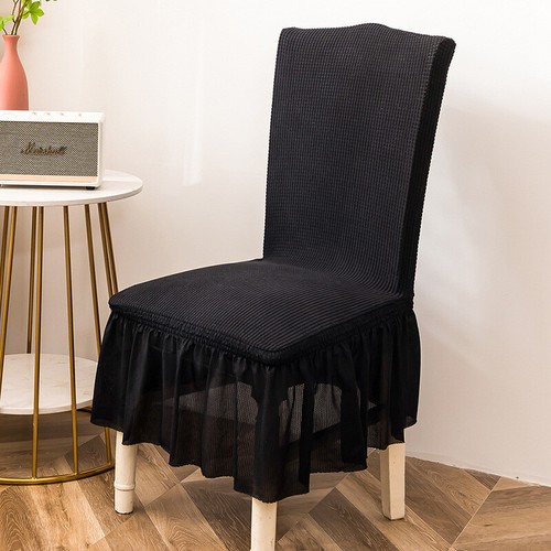 Funda de silla con falda lisa elástica extraíble asiento de comedor funda protectora - Imagen 15 de 62