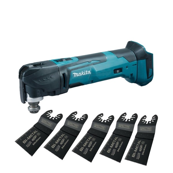 Makita DTM51Z 18V Multi Tool Keyless Blade Change + 5 BIM Plunge Blades