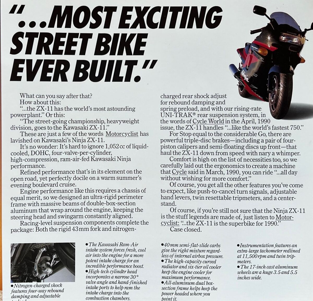 1991 Kawasaki ZX1100-C2 4-page fold-out brochure-literature 1991 Kawasaki ZX1100-C2 4-page fold-out brochure-literature