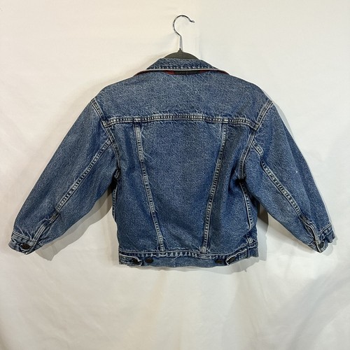 Vtg 80’sLevi's Jeans Denim Trucker Jacket Red Buffalo Plaid Lined Youth Med USA - Picture 6 of 14