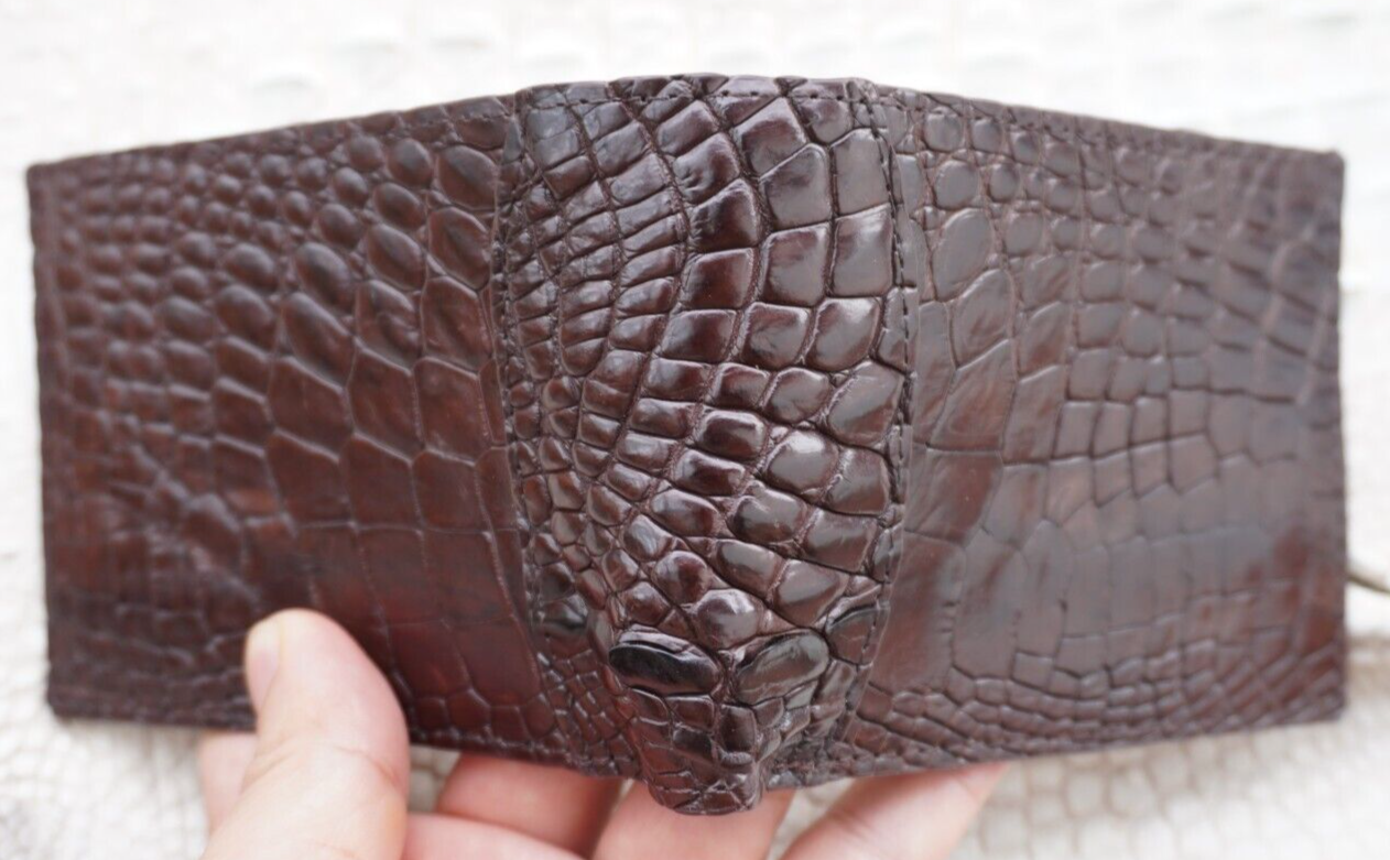 Money Clip Crocodile Alligator Skin Leather Bifold Men's Wallets Real Brown #D12-image