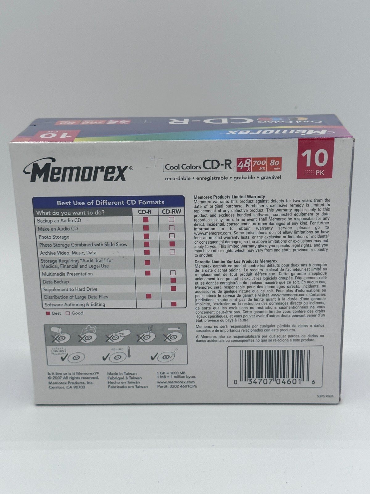 Memorex CD-R 10-Pack Cool Colors 48X 700MB 80 min New Sealed ...