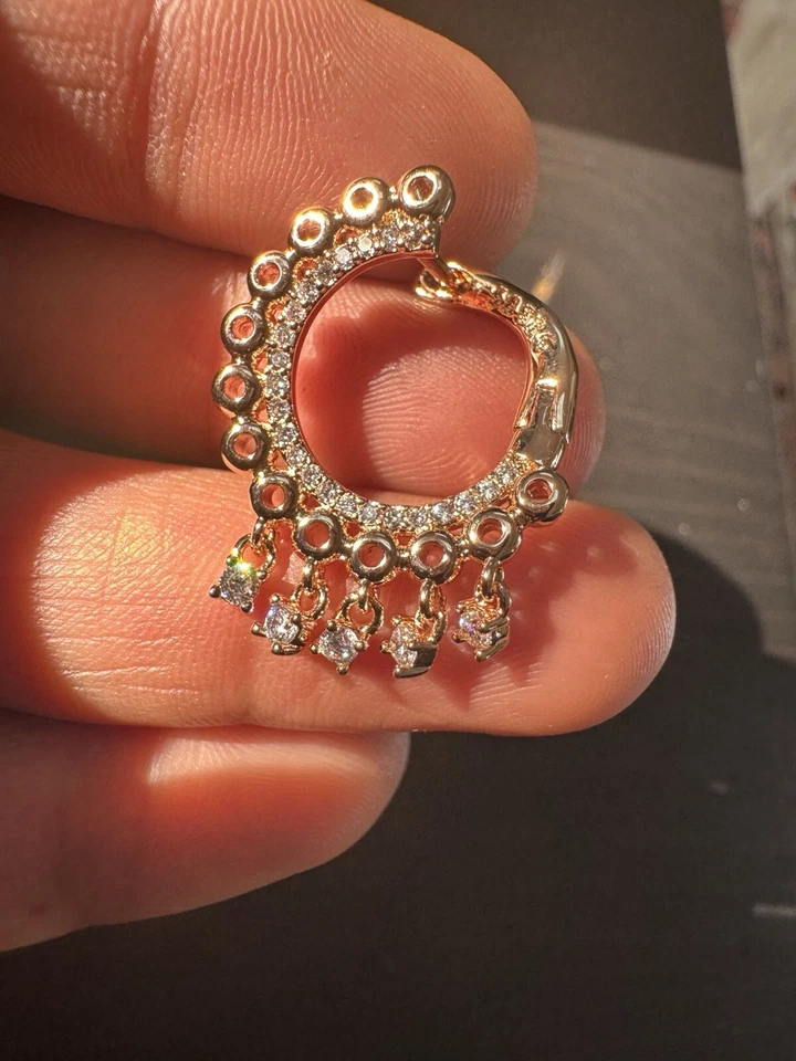 Pendientes de aro eterno de oro rosa estampados 585 14K RG colgantes brillantes Foto 4 de 4