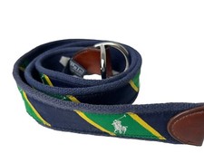 Vintage 90s Polo Ralph Lauren Canvas Leather Belt 43  w/Pony Rider D Ring Buckle