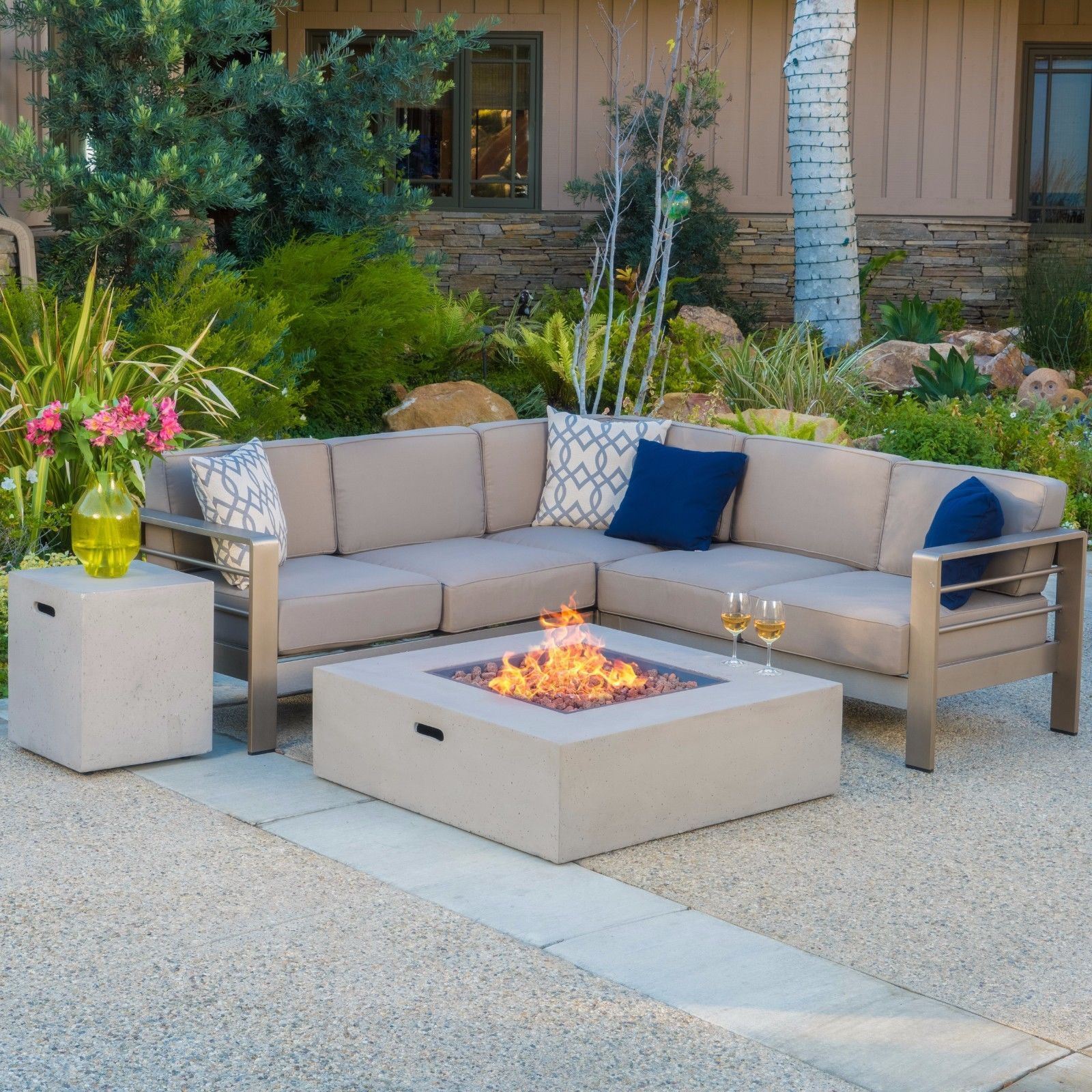Crested Bay 5pc Outdoor Fire Table Sofa Set Dark Gray For Sale Online Ebay