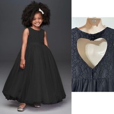 David's Bridal Girls Size 10 Black Ball Gown Flower Girl Dress with Heart Cutout