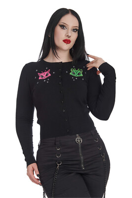 Banned Alternative Strickjacke Space Kitty Alien Katze Bestickt Rave Cardigan
