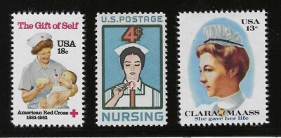 NURSING - SET OF 3 DIFFERENT U.S. POSTAGE STAMPS - MINT CONDITION