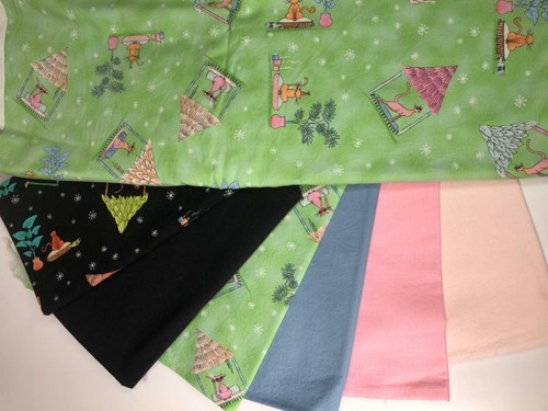 Quilters Project Bundle 5.6 Yards Tiki Cats Mint, Pink, Black Blank Textiles Inc - Picture 8 of 9