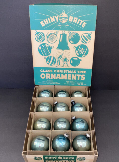 Vintage 1940s Shiny Brite Christmas Ornaments Original Box Aqua Blue Set of 12 Vintage 1940s Shiny Brite Christmas Ornaments Original Box Aqua Blue Set of 12