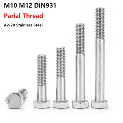 M10 M12 A2 Stainless Steel Part Threaded Hex Head Cap Bolt Hexagon Screws DIN931