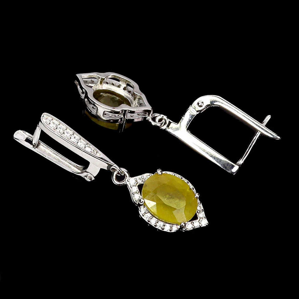 925 Sterling Silver Earrings Oval Yellow Sapphire 9x7mm Natural Gemstone Jewelry - Image 3 of 4