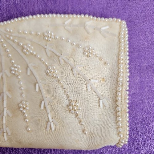 Vintage Perlen & Pailletten Perlen Clutch Handtasche 9x4,5 Elfenbein Hochzeit Formell La Regale - Bild 8 von 17