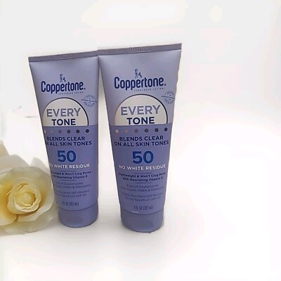 Coppertone EVERY TONE Sunscreen Lotion SPF 50, Blends Clear, 7.oz Pack 2 Ex:3/25