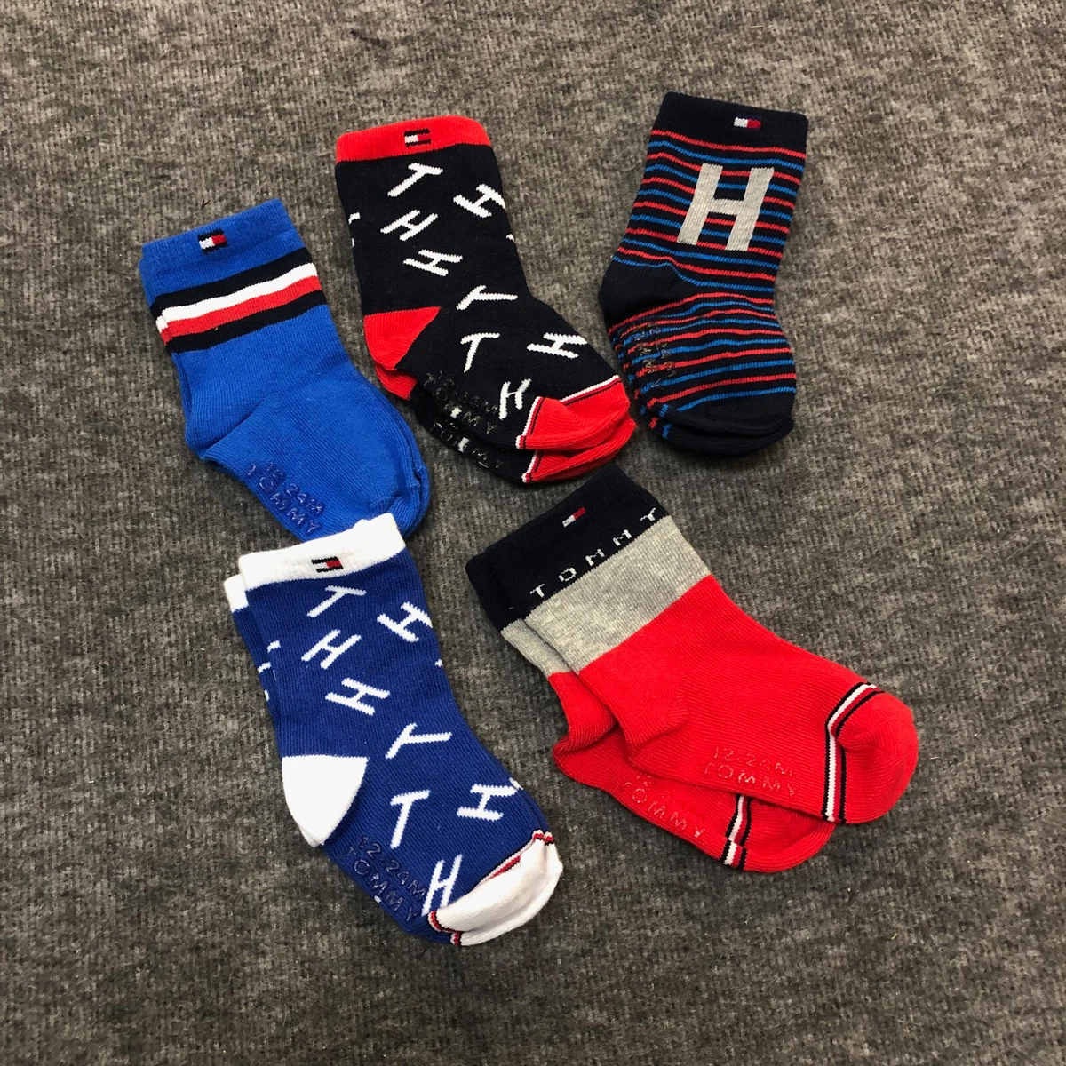 5 Pairs Tommy Hilfiger Toddlers Infants Socks Cotton Multicolor 12 24Months NWOT