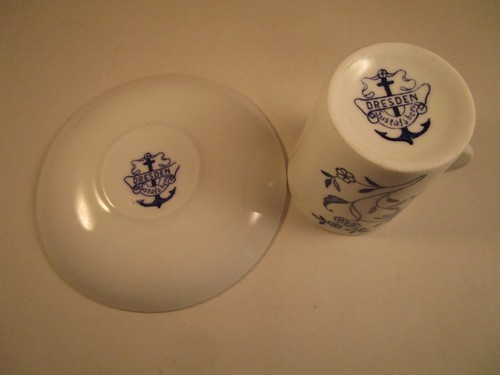 Vintage Dresden Gustafberg Germany Blaue Zwiebel Demitasse Teetasse & Untertasse - Bild 5 von 9