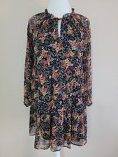 LOFT Women's Dress Long Sleeve Keyhole Neck Floral Print Multicolor.Size S/P