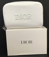 Dior Trousse Pouch White Embroidered Silver Zipper New In Box Makeup Travel