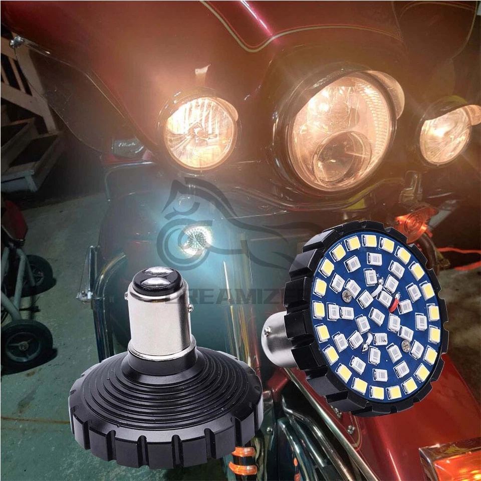 2x 1157 lâmpadas LED seta âmbar branco luzes traseiras para Harley Davidson - Imagem 2 de 4