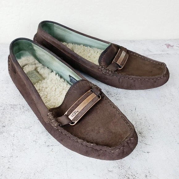 UGG Australia Mocassini Sherpa Foderati Marrone Taglia 8 Scarpa Donna Calda Morbida Comfort